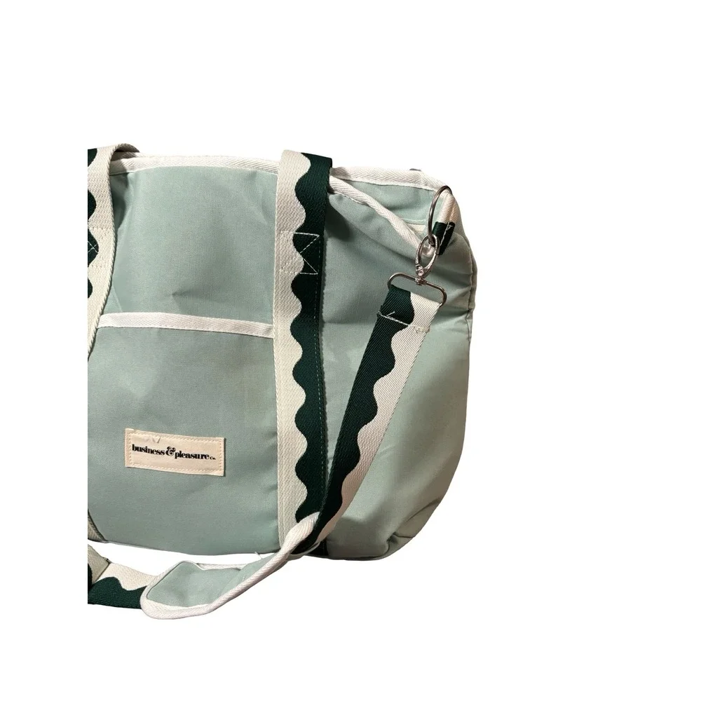 Business & Pleasure Co Cooler Tote Bag Sage Green Scallop Canvas Insulated
